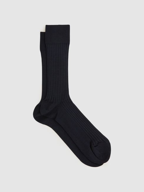 Reiss Navy Feli Ribbed Mercerised Cotton Blend Sock
