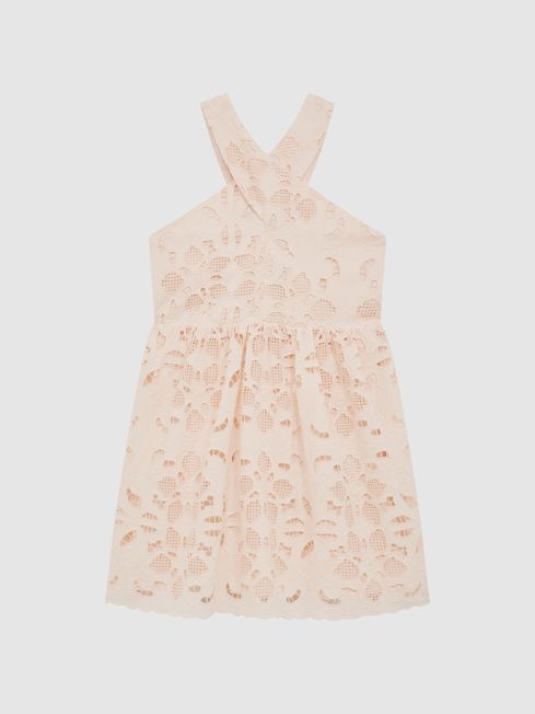 Reiss pink lace dress discount