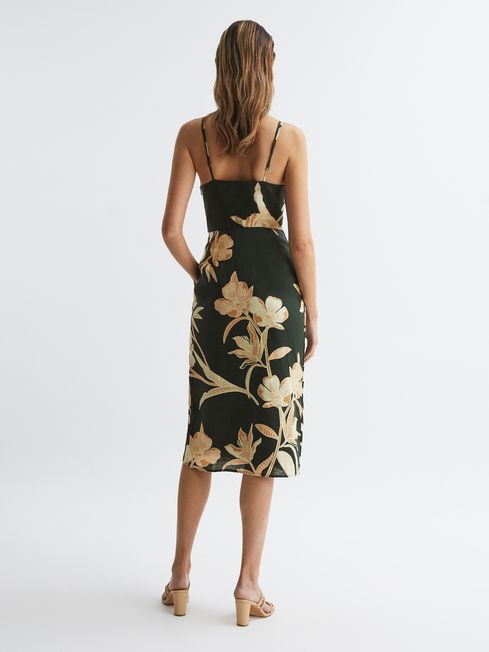 Reiss Khaki Alice Fitted Floral Print Midi Dress