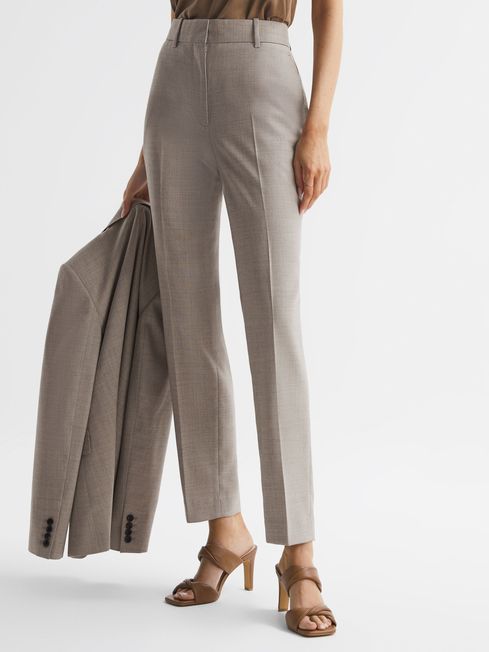 Reiss Oatmeal Emily Straight Leg Tailored Trousers