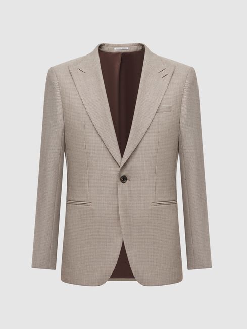 Slim Fit Wool Single Breasted Puppytooth Blazer in Brown REISS Canada