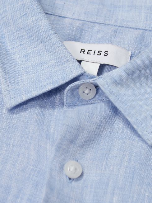 Reiss Soft Blue Holiday Senior Short Sleeve Linen Shirt