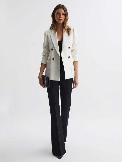Reiss White Larsson Double Breasted Twill Blazer