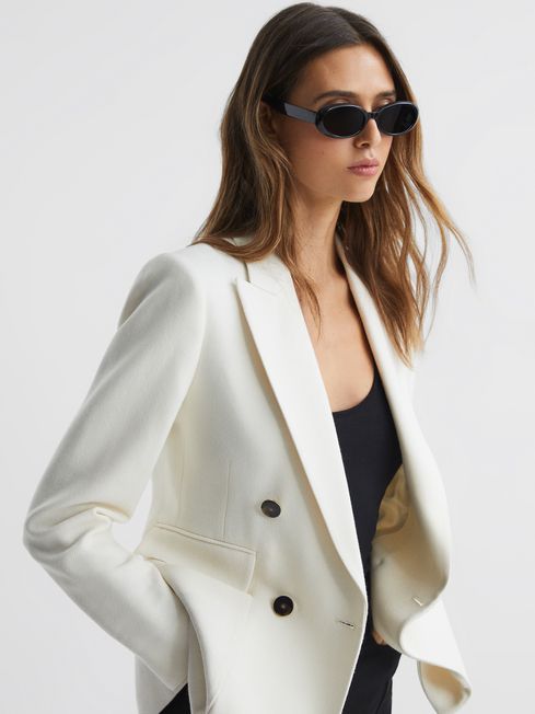 Reiss White Larsson Double Breasted Twill Blazer