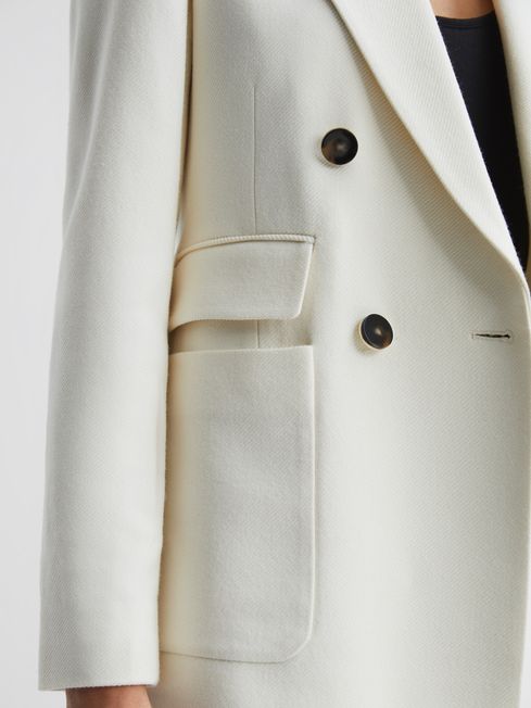 Reiss White Larsson Double Breasted Twill Blazer