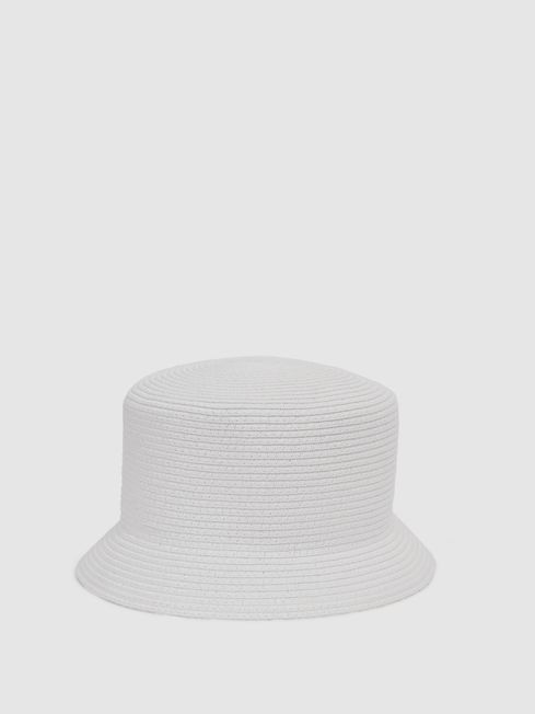 Reiss White Lexi Bucket Woven Bucket Hat
