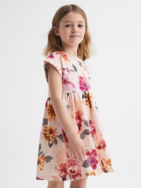 Reiss Pink Dahlia Junior Floral Print Jersey Dress