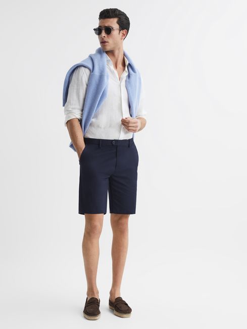 Reiss Navy Wicket Modern Fit Cotton Blend Chino Shorts