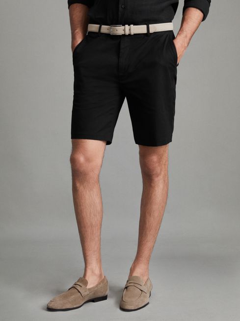 Reiss Black Wicket Modern Fit Cotton Blend Chino Shorts