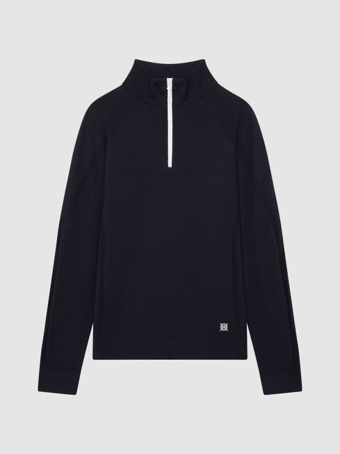Golf Stretch Merino Zip Neck Jumper in Navy REISS USA