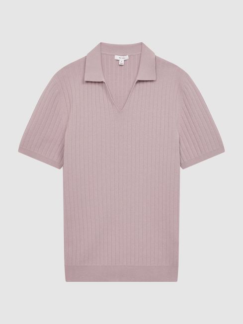 Reiss Cherry Pink Felix Slim Fit Open Collar Polo Shirt