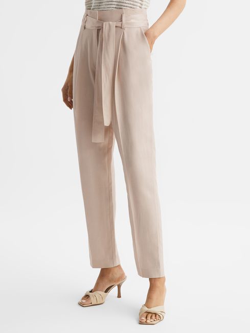 Reiss Neutral Mylie Tapered High Rise Trousers