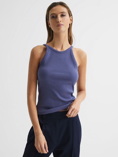 Reiss Dusty Blue Louisa Crew Neck Ribbed Cami Vest Top