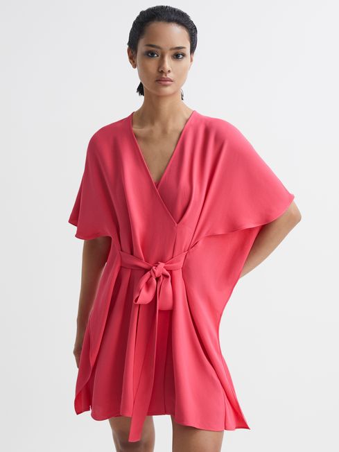Reiss Pink Peony Relaxed Fit Wrap Mini Dress