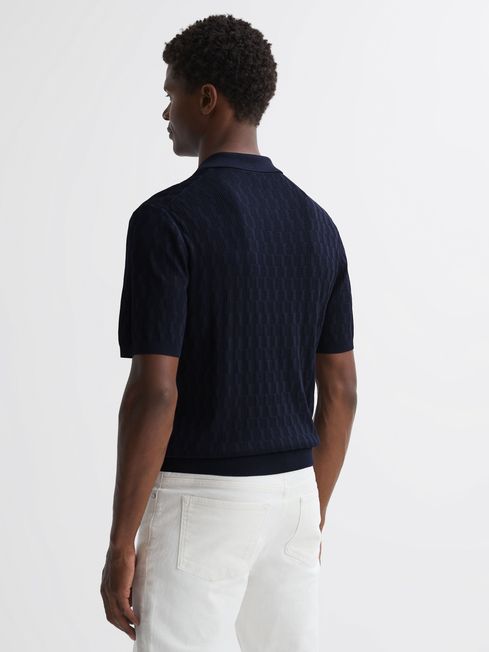 Reiss Navy Ubud Half-Zip Textured Polo T-Shirt