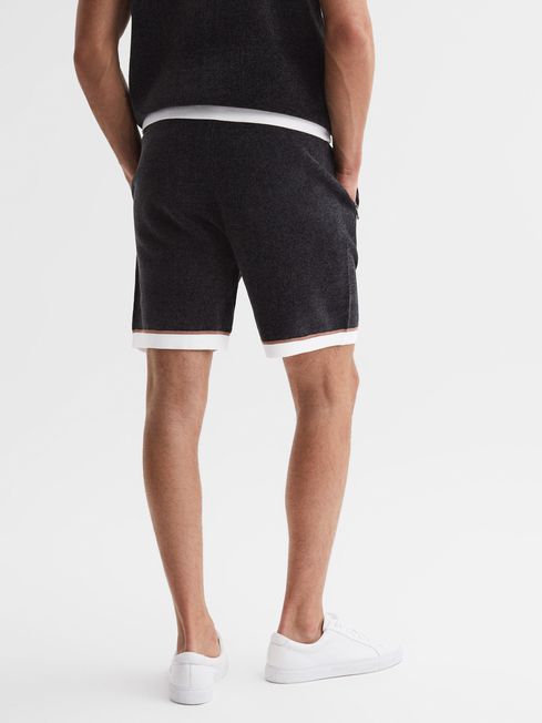 Reiss Black Fielder Relaxed Fit Elasticated Chenille Shorts