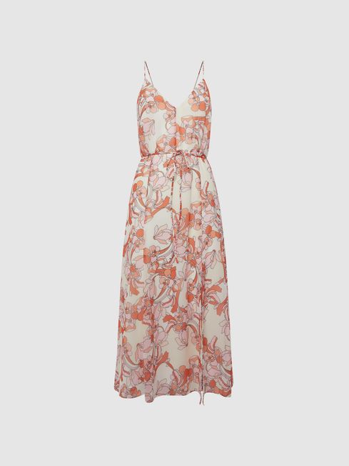 Reiss Pale Pink Pippa Floral Printed Midi Dress