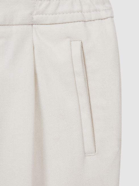 Reiss Ecru Brighton Senior Relaxed Elasticated Trousers with Turn-Ups