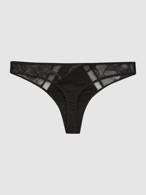 Reiss Black Calvin Klein Underwear Satin Lace Thong
