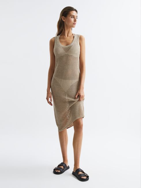 Knitted Bodycon Midi Dress in Neutral