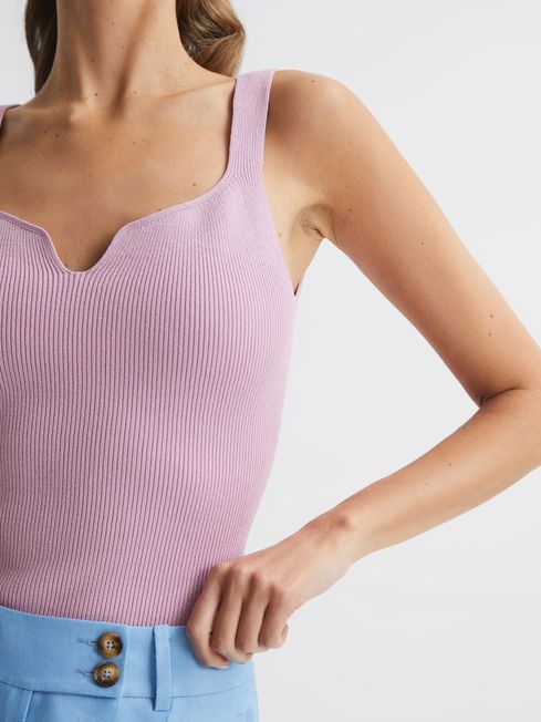 Reiss Purple Daisy Sweetheart Neck Top