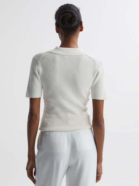 Reiss Ivory Devin V-Neck Collared Knit Top