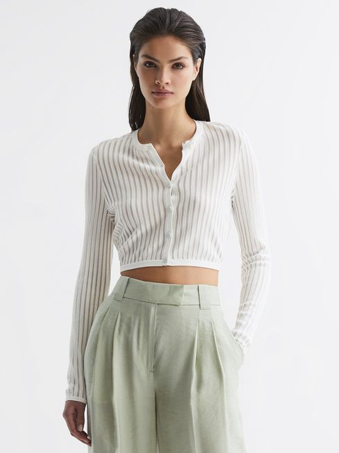 Reiss Ivory Pip Striped Long Sleeve Cropped Top