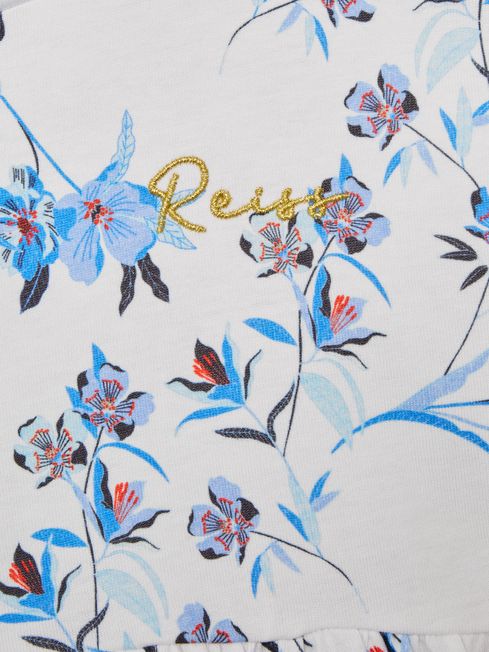 Reiss Blue Print Dahlia Senior Floral Print Jersey Dress
