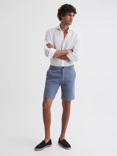 Reiss Airforce Blue Ezra Cotton-Linen Blend Shorts