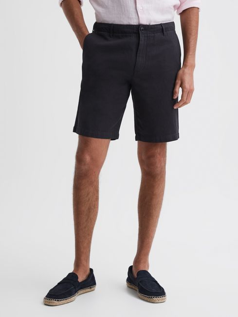 Reiss Navy Ezra Cotton-Linen Blend Shorts
