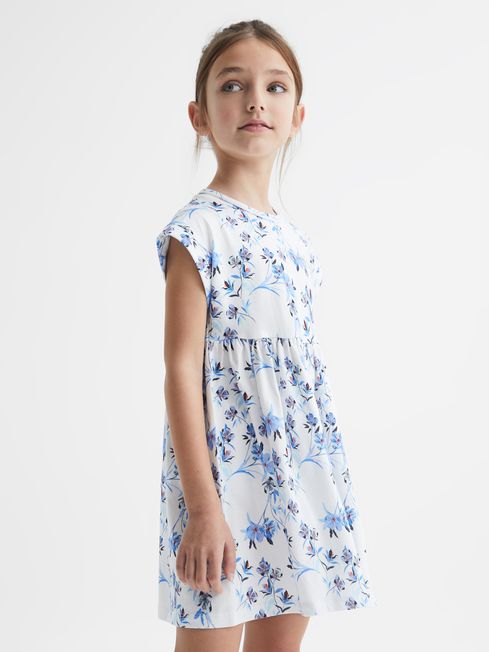 Reiss Blue Print Dahlia Junior Floral Print Jersey Dress