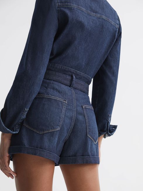 Paige High Rise Belted Denim Shorts in Baltimore