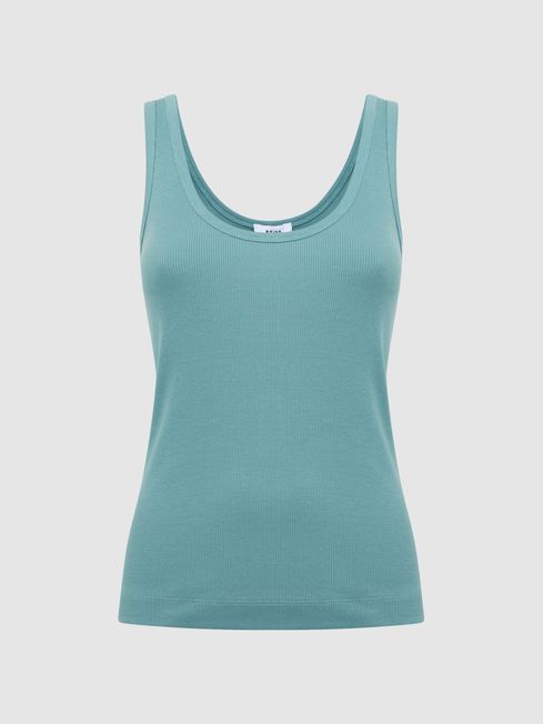 Scoop Neck Jersey Vest Top in Aqua REISS Germany