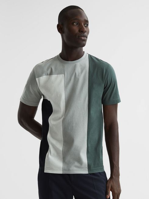 Reiss Green Multi Viejo Slim Fit Mercerised Cotton T-Shirt