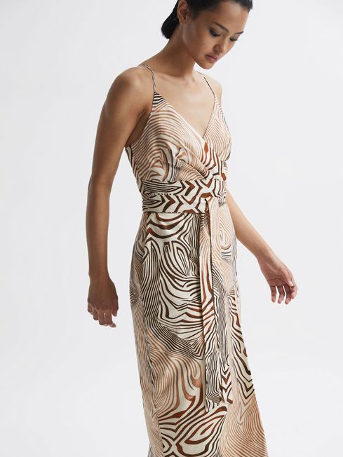 Reiss Brown/White Rosie Fitted Animal Print Midi Dress