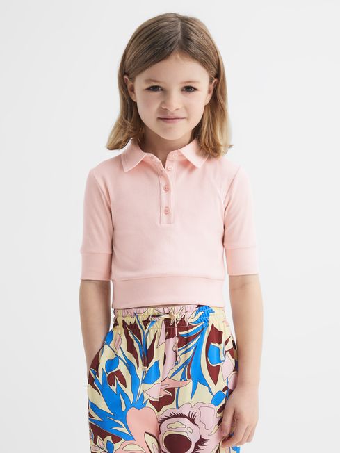 Reiss Pink Eva Junior Cropped Polo Shirt