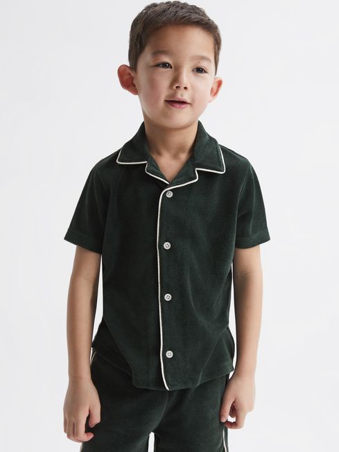 Reiss Green Defoe Junior Towelling Cuban Collar Shirt