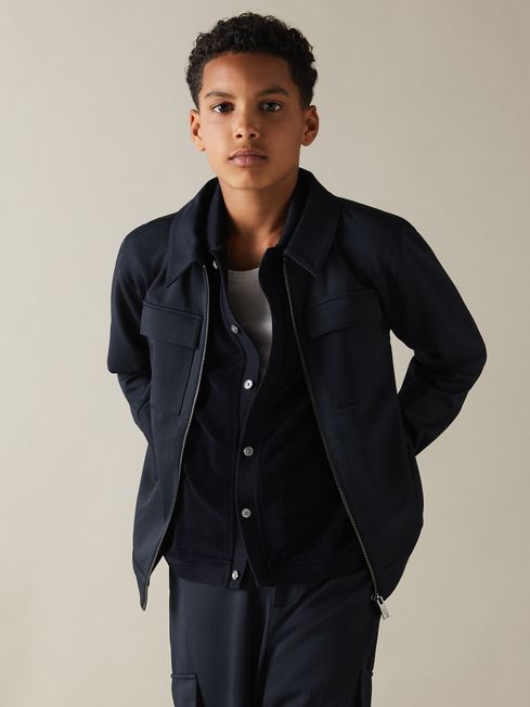 Reiss Navy Ventura 3-9 yrs Twill Zip-Front Jacket
