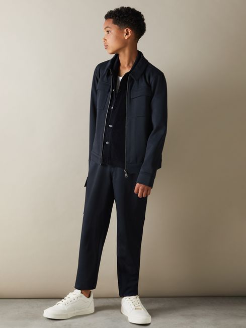 Reiss Navy Ventura 3-9 yrs Twill Zip-Front Jacket