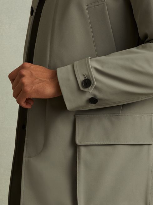 Reiss Pistachio Green Player Hybrid Removable Funnel Neck Overcoat
