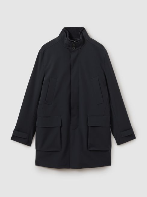 Reiss Navy Player Hybrid Removable Funnel Neck Overcoat