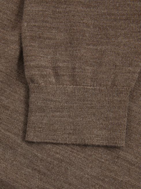 Reiss Dark Brown Melange Maxwell Merino Wool Half-Zip Polo Shirt