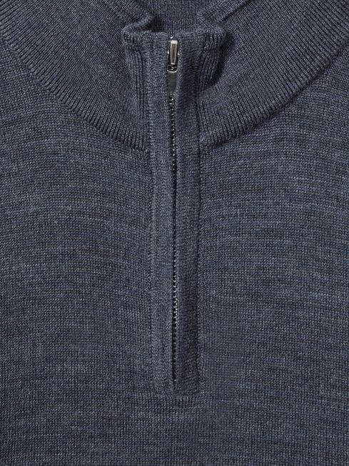 Reiss Dark Airforce Blue Melange Blackhall 3-9 yrs Merino Wool Half-Zip Funnel Neck Jumper