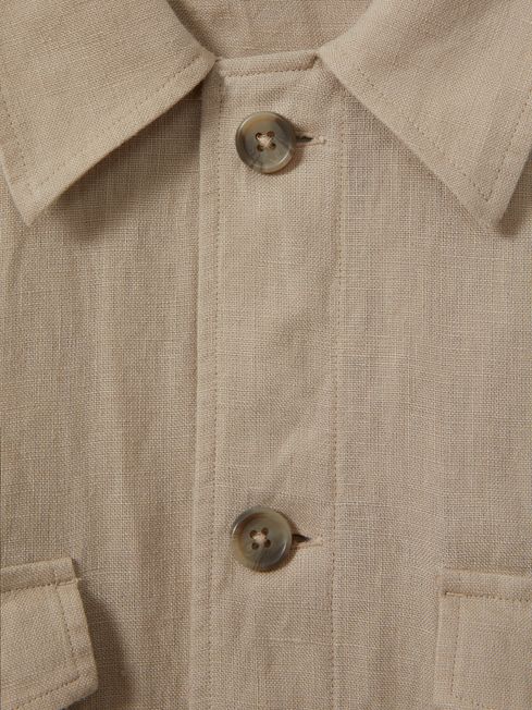 Reiss Stone Viera Linen Overshirt