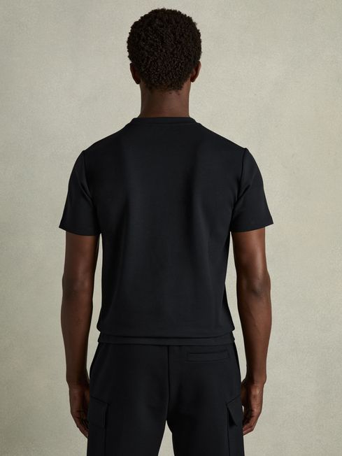 Reiss Navy Blue Bradley Interlock Jersey Crew Neck T-Shirt