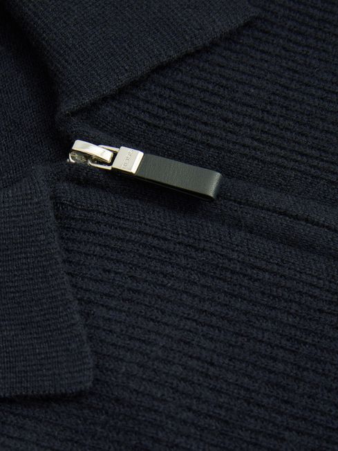 Reiss Navy Blue Regis Wool Half-Zip Polo Shirt