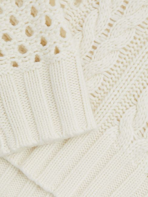 Reiss Ivory Marie Cable Knit Jumper with Wool and Cashmere