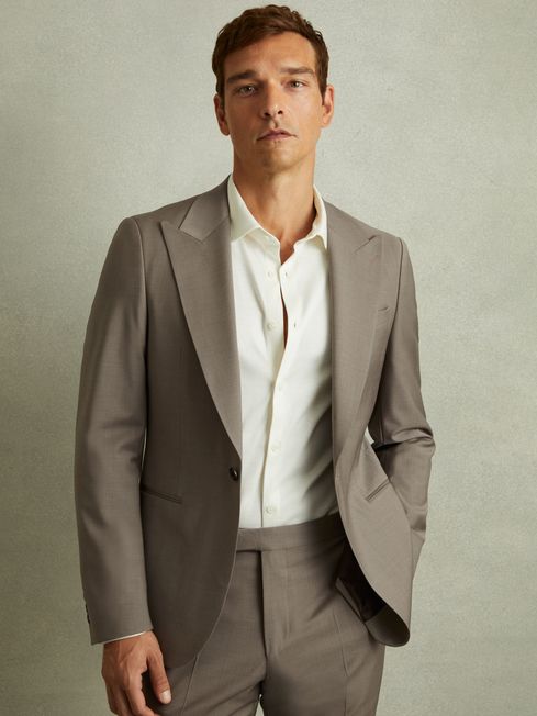 Harley Mushroom Brown Textured Wool Blend Single Breasted Blazer