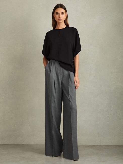 Reiss Black Tania Draped Sleeve Top