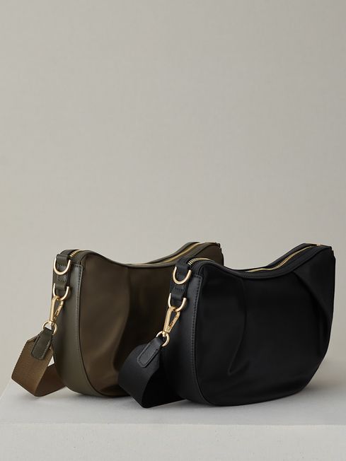 Reiss Olive Frances Adjustable Strap Cross-Body Bag
